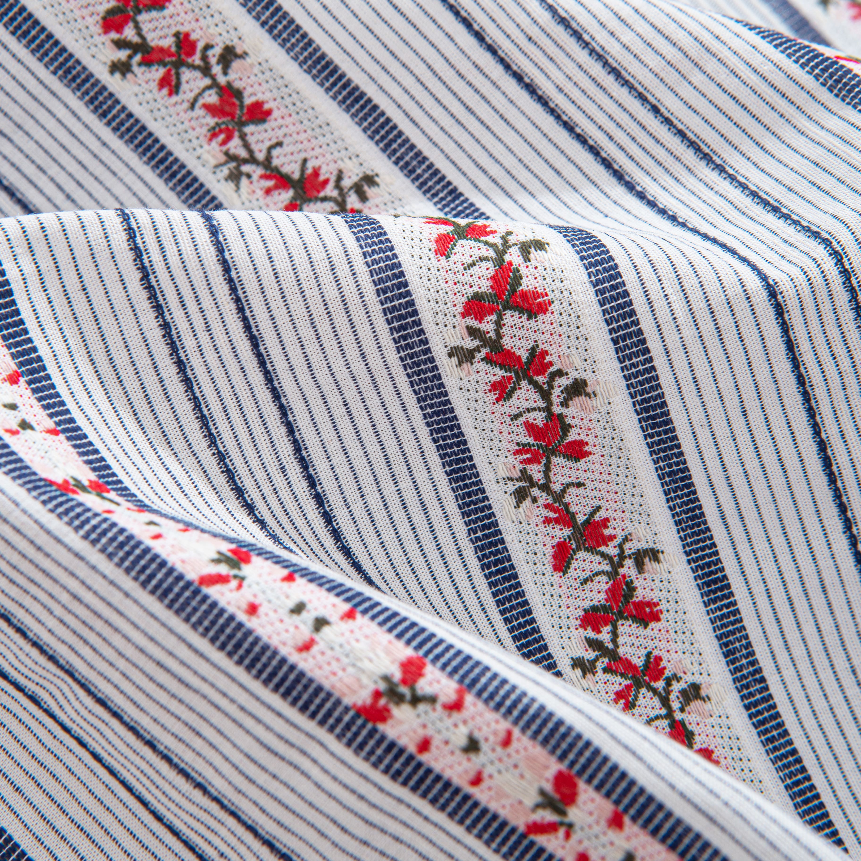 Embroidered Flowers Textured Stripes