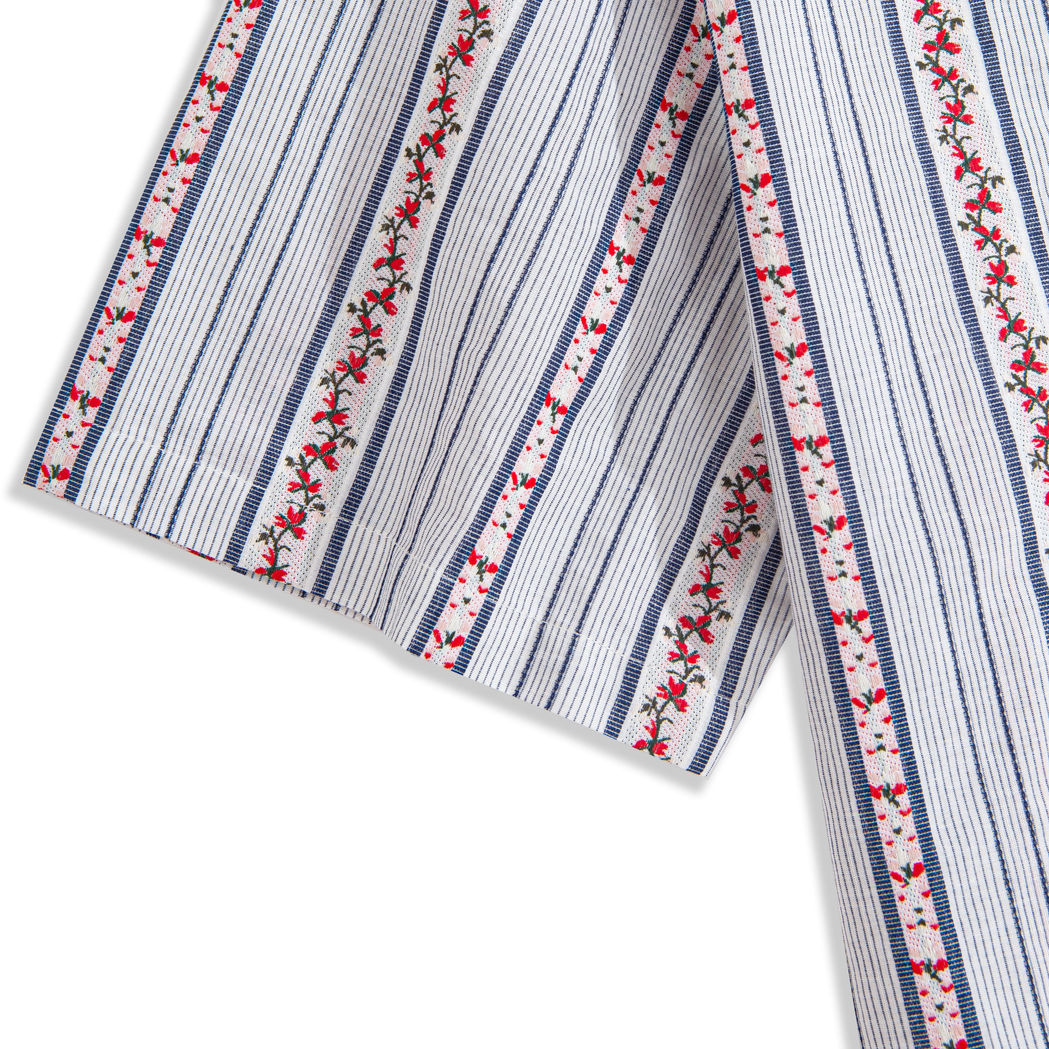 Embroidered Flowers Textured Stripes